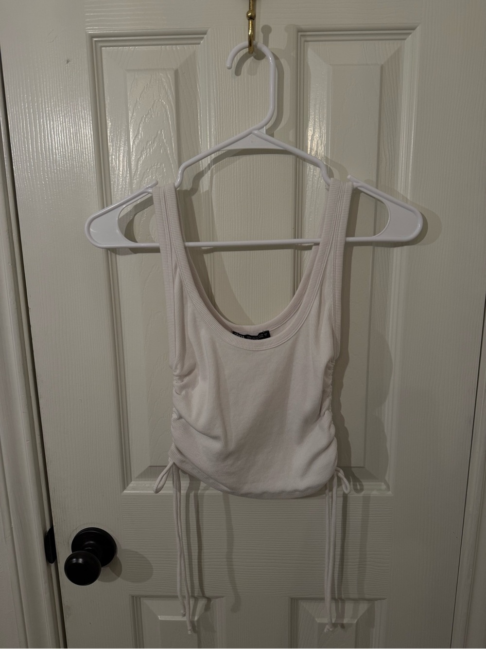 Zara White Ribbed Tank with Side Ties